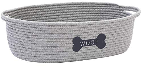 Geyecete Weave Dog Toy Box - Natural Weave Rope Clutter Organizer Toy Chest - Pet Toy Box & Storage Basket - Gray