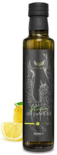Asterius Olio d'oliva al limone, olio extravergine di oliva proveniente dalla Grecia, 100% olive Koroneiki, delicato e fruttato, spremuto a freddo, 250 ml
