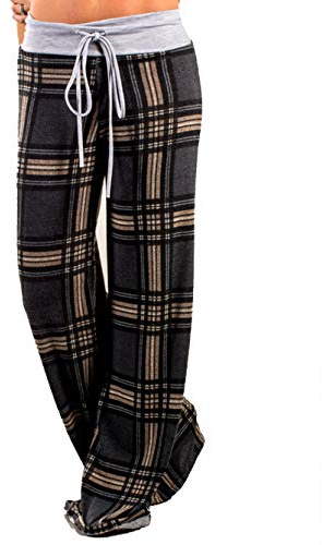 Famulily Women's Casual Plaid Print Wide Leg Pajama Lounge Pants Dark Grey XL