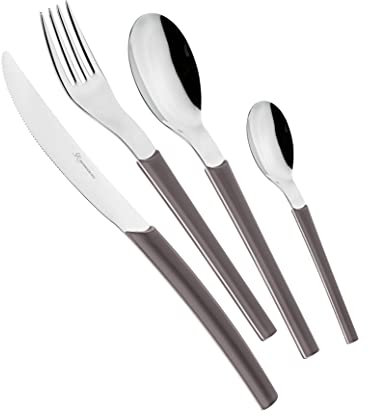 EME POSATERIE Loto Nocciola 408 - Set di Posate da Tavola in acciaio inox 18/10, per 6 persone, 24 pezzi