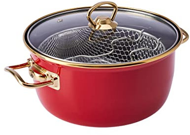 Karaca Retro Enamel Frying Pan Red Gold Retro Style Healthy Surface No Unpleasant Odours Colourfast Long Life Red