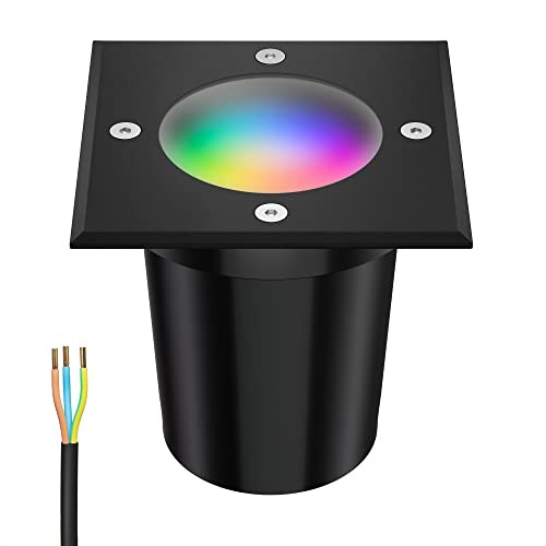 ledscom.de Bodeneinbauleuchte RELI für außen, IP67, schwarz, gefrostet, eckig, 11 x 11cm inkl. LED RGB Lampe, smart 473lm