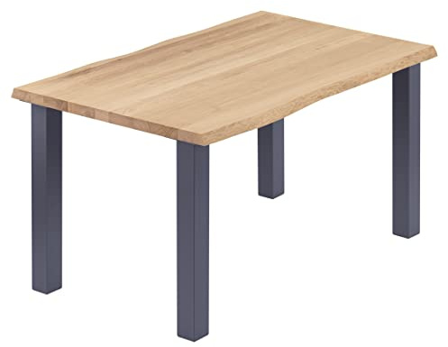LAMO Manufaktur Esstisch Küchentisch Schreibtisch Couchtisch aus Massivholz, mit Baumkante 140x80x76 cm (AxBxH), Classic, Natur/Anthrazit, LAB-01-A-002-7016Cl