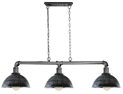 DC VOLTAGE 3 Light Industrial Ceiling Pendant Brushed Silver Metal Water Pipe Vintage 21cm LampShade with Hanging Chain Light Fitting for Living Room Restaurant Cafe