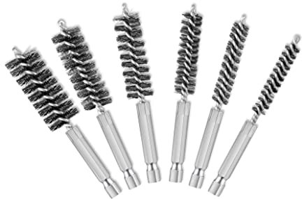 WANGCL 6 Pieces Wire Brush Drill Bore Cleaning Brush Set with Handle 1/4 Inch Hex Shank for Power Drill Impact Driver