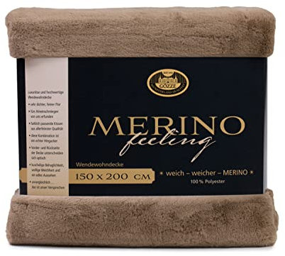 Gözze - Gemütliche Kuscheldecke, Merino Feeling, Wendbar, Hohe Dichte 600 g/m², 150 x 200 cm - Taupe