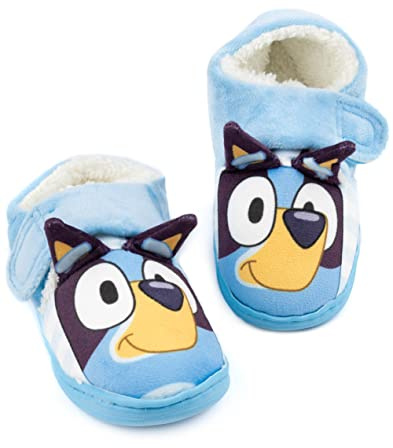 Bluey Slippers Kids Toddlers | Girls Boys Animated Blue Heeler Puppy 3D Ears House Shoes | Supportive Strap with Synthetic Sole | Childrens TV Show