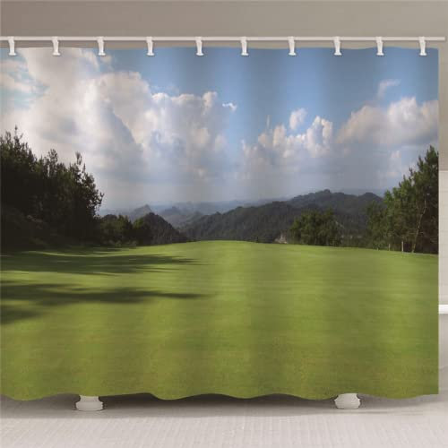 BOVZOX duschvorhang 180x200 Grün & Wiese Top Qualität Wasserdicht, Anti-Schimmel-Effekt 3D Digitaldruck mit 12 Duschvorhangringe für Badezimmer