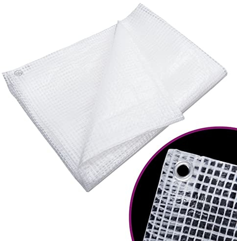Tidyard Bâche imperméable transparente extérieure avec œillets en plastique pour serres Blanc Maille anti-gel Pergola Panneaux latiques Auvents pour meubles en bois - 140 g/m² 4 x 8 m Blanc