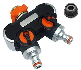 LINZI Garden Hose Splitter 2 Way Hose Connector Y Valve Water Tap Divider 3/4 to 1/2 Dual Tap Distributor, for Outdoor Tap and Garden Hoses