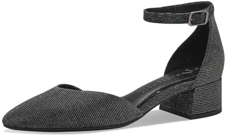 MARCO TOZZI Damen Pumps mit Riemen Glitzer Vegan, Schwarz (Black Metallic), 38 EU