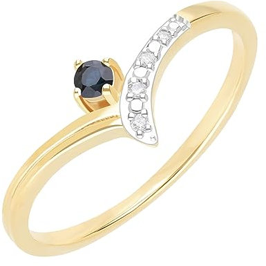 Ivy Gems 9ct Yellow Gold Sapphire and Diamond Wishbone Ring (P)
