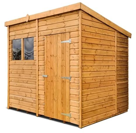Sheds to Last - High Grade Premium Pent Roof Garden Wooden Shed (8ft x 6ft) - Single Door, 2 Windows Perfect For Outdoor Storage, Workshop Or A Garden Office. Includes 5 Litre Oak Wood Treatment