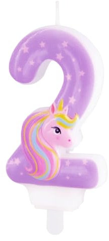 Zahlenkerzen * ROSA EINHORN * mit Steckfuß als Deko für Kindergeburtstag | ca. 11x5,5cm | Pink Lila Unicorn Tortendeko Kinder Geburtstag Geburtstagskerze Zahlen Kerzen, Farbe: Einhorn, Größe: Zahl 2