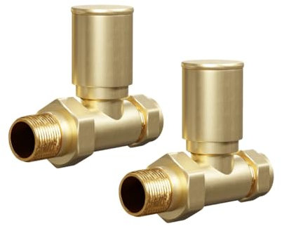 Gold Straight Radiator Valves Round Modern Radiator Valves Pair of 15mm x 1/2 (Set of 2) for Heated Towel Rails & Central Heating Radiators Gold Radiator Valve Set