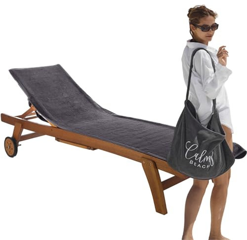 CalmyBEACH 3 in 1 Handtuch für Sonnenliege - Frottee Schonbezug Badetuch und Strandtasche 100% Baumwolle Bezug Gartenliege Strandtuch Badetasche Auflage XXL Strandlaken (Anthrazit)