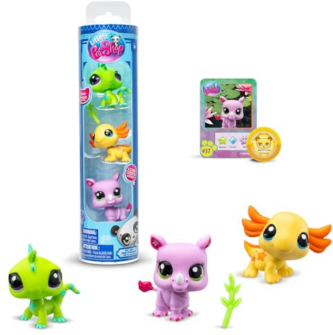 Littlest Pet Shop, 3er Set LPS Wild Vibe - bewegliche Köpfe Generation 7 Haustiere #35 bis #42 für Kinder ab 4 Jahren + BF00557 Mehrfarbig