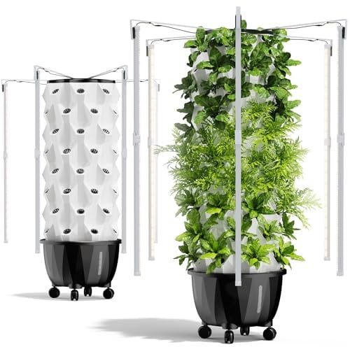 Nutraponics Hydroponic Systems - Aeroponic Garden Tower - Indoor and Outdoor Hydroponics Growing System for Indoor Garden - Grow Herbs, Fruits & Vegetables - 48 Pots (Aero 48 Pro + LED) (Aero 48 LED)