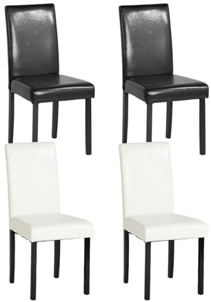 ZZINOKE Chaises de Salle à Manger Lot de 4,Chaise de Cuisine Rembourrée à Dossier Haut,Chaise de Salon en Simili Cuir,Pieds en Bois Massif,Restaurant,Salle de réunion, Bar, Blanc et Noir.