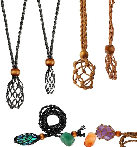 Bansusu 4 Pcs Crystal Necklace Holder Adjustable Crystal Stone Holder Necklace Soft Empty Stone Holder Handmade Weave Rope for DIY Stone Amulet Pendant Necklace Jewelry Making Accessories(2 Color)