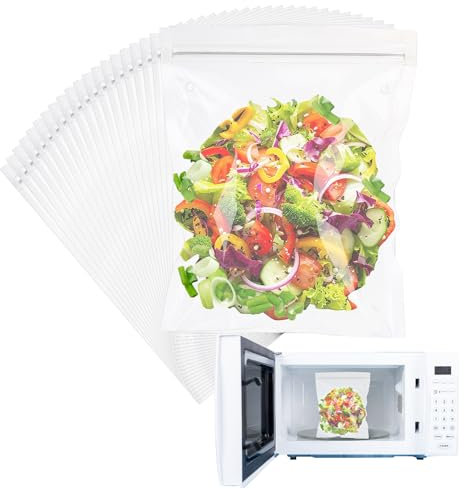 Pickmesh 200 Pack Zipper Microwave Steam Bags Reusable Steam Cooking Bags for Vegetables Potatoes and Meat Easy to Use Keep Fresh