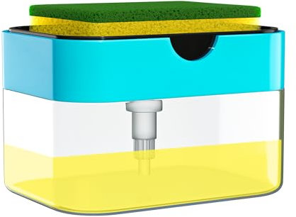 SWAPKART 2 in 1 Soap Dispenser for Bathroom Accessories Dishwasher Liquid Holder Liquid Dispenser Pump 400 ML with Sponge Holder Kitchen Sink Accessories Items (Multi-Color)