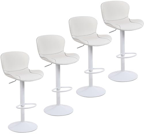 Youhauchair Barhocker 4er Set, Barhocker mit Lehne, Höhenverstellbar aus PU-Leder, wasserdicht und verschleißfest, Drehbarer Barstuhl, modern, Weiß