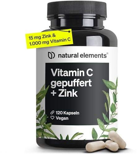 Vitamine C - 120 gélules - Hautement dosé avec 1000mg + 15mg de zinc - Testé en laboratoire, végétalien et produit en Allemagne