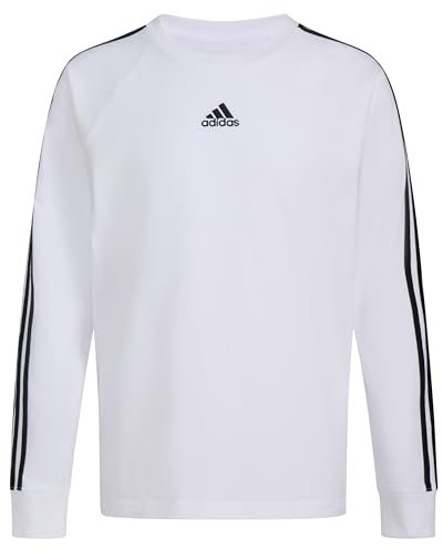 adidas Boys' Long Sleeve Cotton Small Logo T-Shirt, New White, 14-16