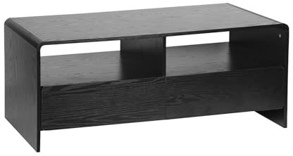 sweeek - Meuble TV 2 tiroirs 2 étagères Effet Bois Noir Arrondi