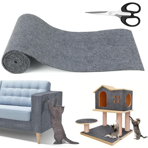 Anti-Scratch Furniture Protector - DIY Self-Adhesive Cat Scratch Mat, 30 x 100cm, Trimmable for Sofa, Couch, Corners, Wall with 1 Scissors (grey)