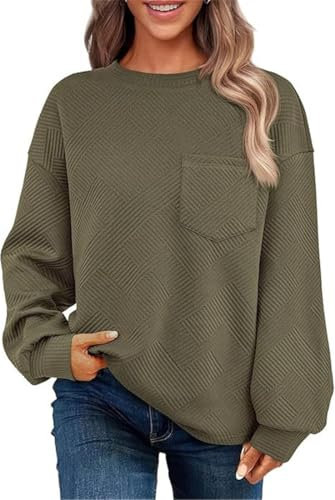 BaeKnyin Damen Frühling und Herbst Hoodie Solid Color Basic Casual Hoodie-ArmyGreen-S1