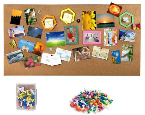 Auto-adhésifs Panneaux en liège Rectangle de liège, feuilles adhésives en liège réutilisables, feuilles de liège, Tableau d'affichage modulaire Naturel 125x40cm en liège(Thickness 8mm/0.31'')