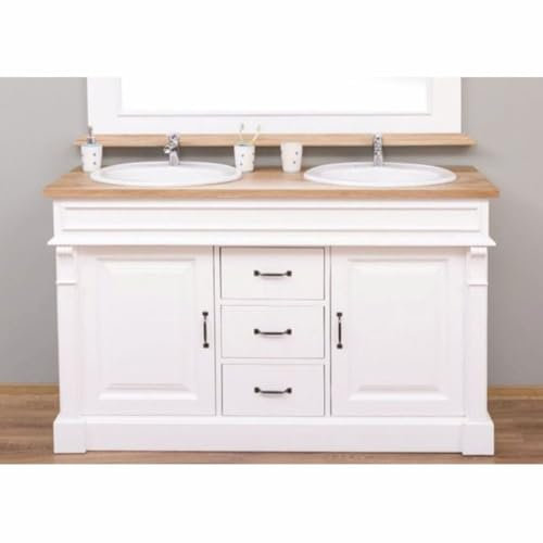 Casa Padrino Landhausstil Doppel Waschbeckenschrank Weiß/Naturfarben 150 cm