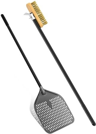 G.a HOMEFAVOR Pelle à pizza perforée de 30 cm, Brosse pour four à Pizza de Acier Inox, Pelle à Pizza en Aluminium Dur Anodisé avec Long Manche, Accessoires pour four à Pizza, 120 Centimètres