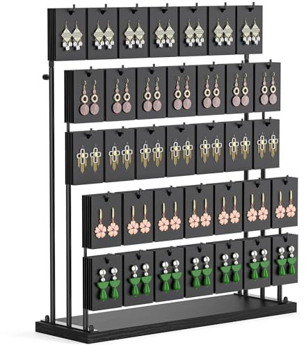 THYGIFTREE Jewelry Display for Vendors with 35 Hooks, 5 Tiers Earring Display RackEarring Display Stand for Selling, Necklace Earring Cards for Selling Bracelets,Jewelry Towers (Black)