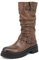QUEEN HELENA Stivali Bikers di Pelle Stivaletti Arricciati con Zip Laterale Plateau Tacco Basso Donna S277 (Marrone, numeric_35)