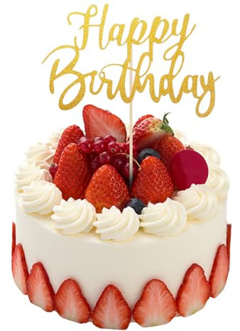JIYIN Happy Birthday Cake Topper, Golden Glitter Cake Toppers Birthday Party Decorations for Cupcake DIY Cake Anniversary Cakes(Glod)