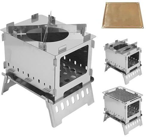 Estufa de Camping Portátil Plegable con Manta de Fuego y Bolsa de Almacenaje, Mini Estufa de Leña para Picnic Camping Senderismo Viajar
