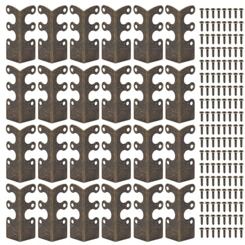 24pcs Protections d'angle en Métal, Rétro Protections d'angle de Plinthe Solides Protections d'angle de Plinthe Coins Décoratifs Endommagés pour Table Armoires Meubles (Bronze)