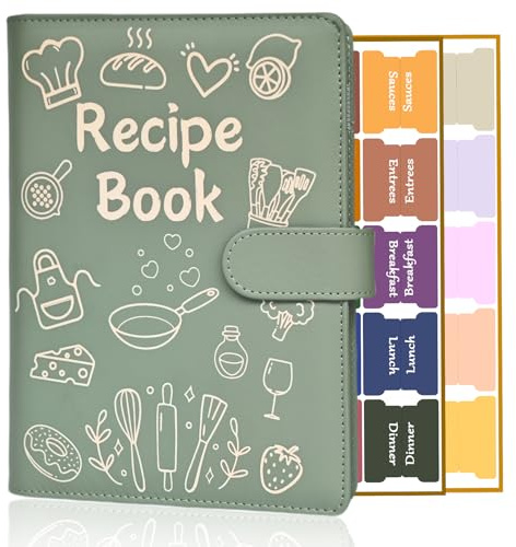 IdeaMarlle Recipe Book to Write in Your Own Recipes, Leather Cover Recipe Notebook with Stickers, Recipe Journal Hold 160 Recipes, Bridal Shower Gifts (Green)