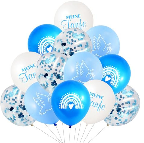 Ovanda 24 Stücke Taufe Luftballon, Taufe Deko, Junge Mädchen Blau Geschenk zur Taufe als Geburtstag Hochzeit Baby Shower Jubiläum Party Dekoration, Meine Taufe Taube Regenbogen Muster Taufe Ballon