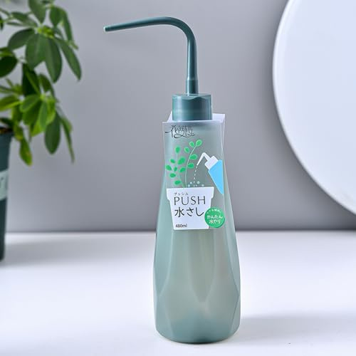 Annaffiatoio piccolo da 480 ml, con beccuccio curvo, per piante grasse, piante da interno, erbe, piantine, bottiglia a prova di perdite da spremere (verde)