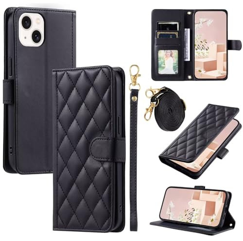 Funda con Cuerda para Huawei P20 Lite/Nova 3E, Ajustable Cordon Collar Colgante Antigolpes Case,Funda Protectora De Cuero De PU De Primera Calidad [Bolsa De Billetera] [Cierre Magnético] Negro