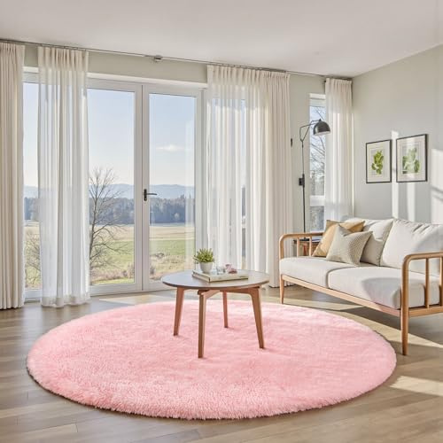 Sour Lemon Teppich, Wohnzimmer, 120 x 120 cm, runder Teppich für Schlafzimmer, waschbar, rutschfest, flauschig, zottelig, weich, modern, Bodenteppiche, Matte neben Teppichen für Kinderzimmer