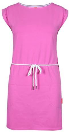 Salzhaut Damen Kleid Usselig Kurzarm mit Taillen-Kordelband - Unifarbenes Kurzarm-Kleid mit Taschen in Blossom Größe XXL