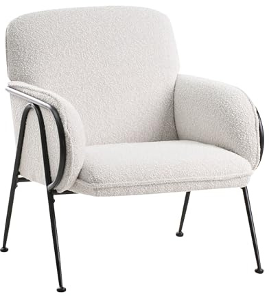 Beliani Upholstered Occasional Accent Armchair Metal Frame Mid Century Modern Seat Light Beige Trysnes