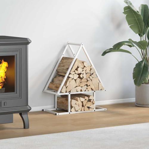 Étagère à bois de chauffage en Métal, Porte-Bûches d'intérieur, Rangement Bois de Chauffage, Range-Bûches, blanc 50x25x60 cm