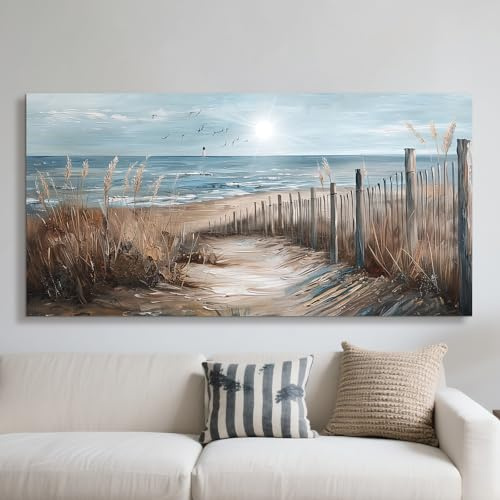 JHHUAMO Moderne Strand Leinwand Bilder Wohnzimmer Schlafzimmer 59x119 cm | Meer Küste Wandbild, Exquisite Handwerkskunst, HD-Druck, Lebendigen Farben, Einfaches Aufhängen, Vielseitig Einsetzbar