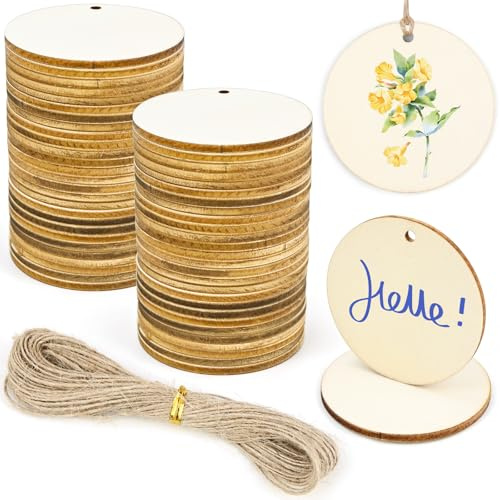 NISENTIA 50 Stück Holzscheiben mit Loch zum Basteln 5cm Runde Holzscheiben Klein Holzanhänger Rund zum Bemalen mit Loch für DIY Handwerk